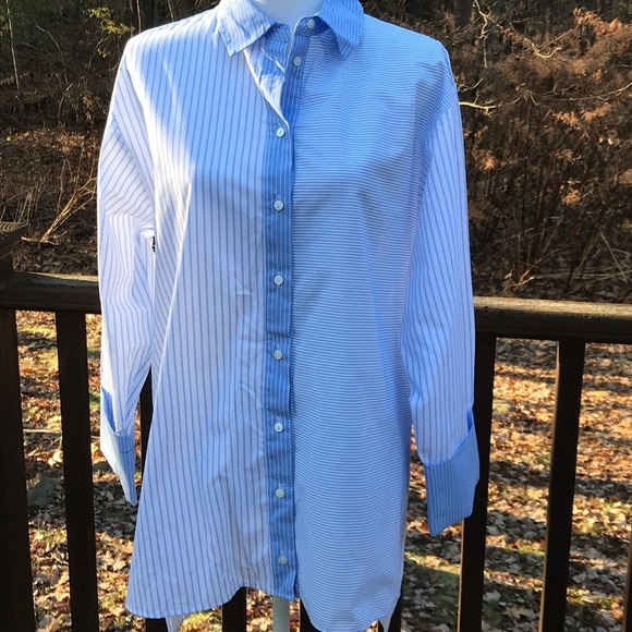 NWT! ZARA Woman Size L White with Blue striped high Top - Picture 1 of 8